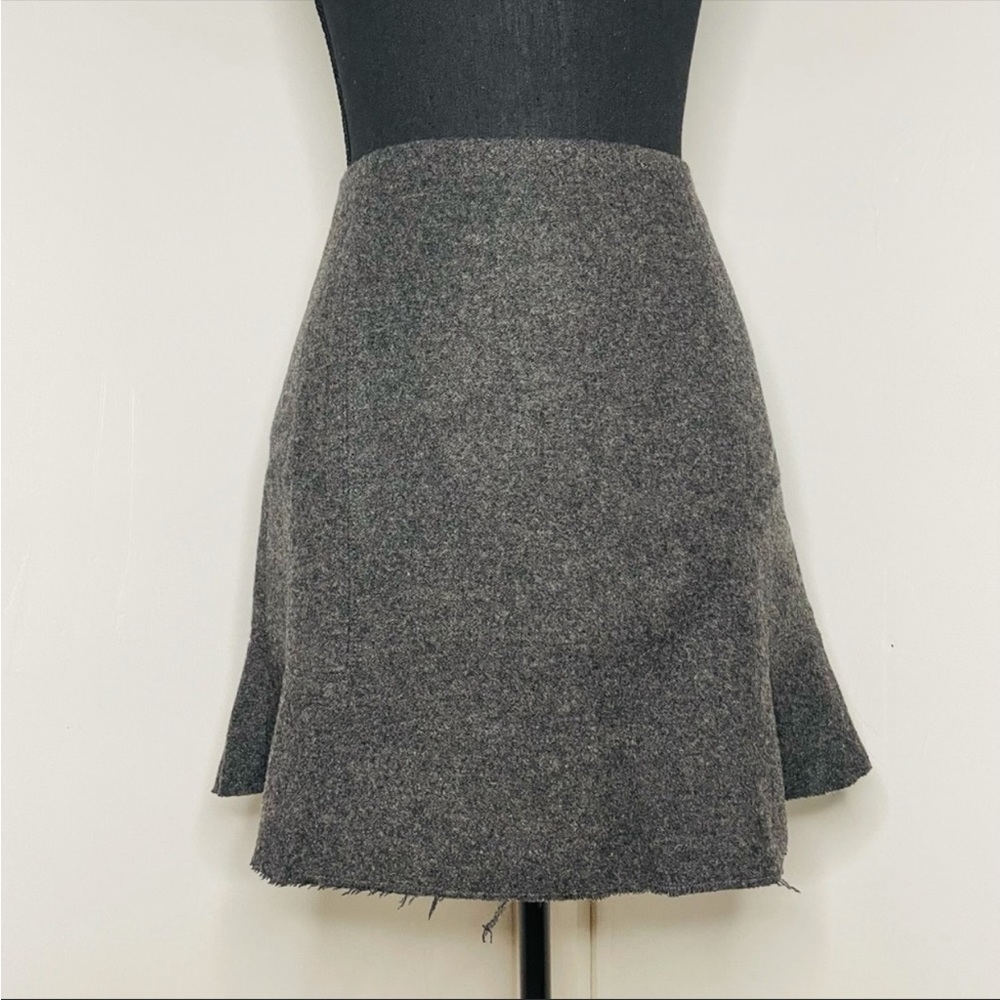 Charcoal Gray Raw Hem Wool Skirt